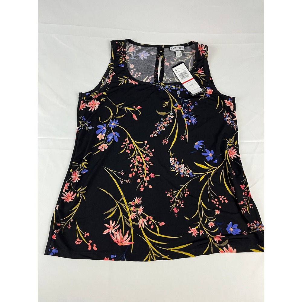Sam Jess Black Floral Sleeveless Cutout Back Keyhole Knit Top XS - Picture 2 of 8